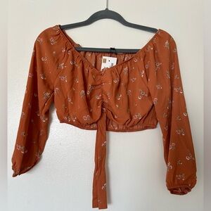Off the Shoulder Cropped Orange Floral Blouse, Small